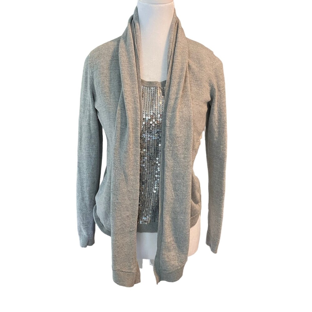 Michael Kors Sweater Sequins Cardigan and Tank Cotton Blend Top Silver Grey S/P